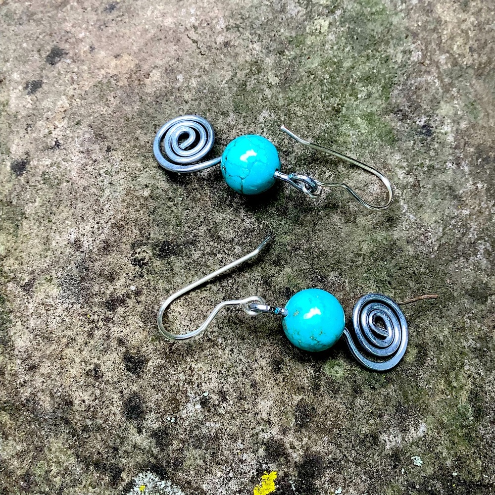 Artisan Wirework Stainless Steel Stone Handmade Earrings - Picture 3 of 4